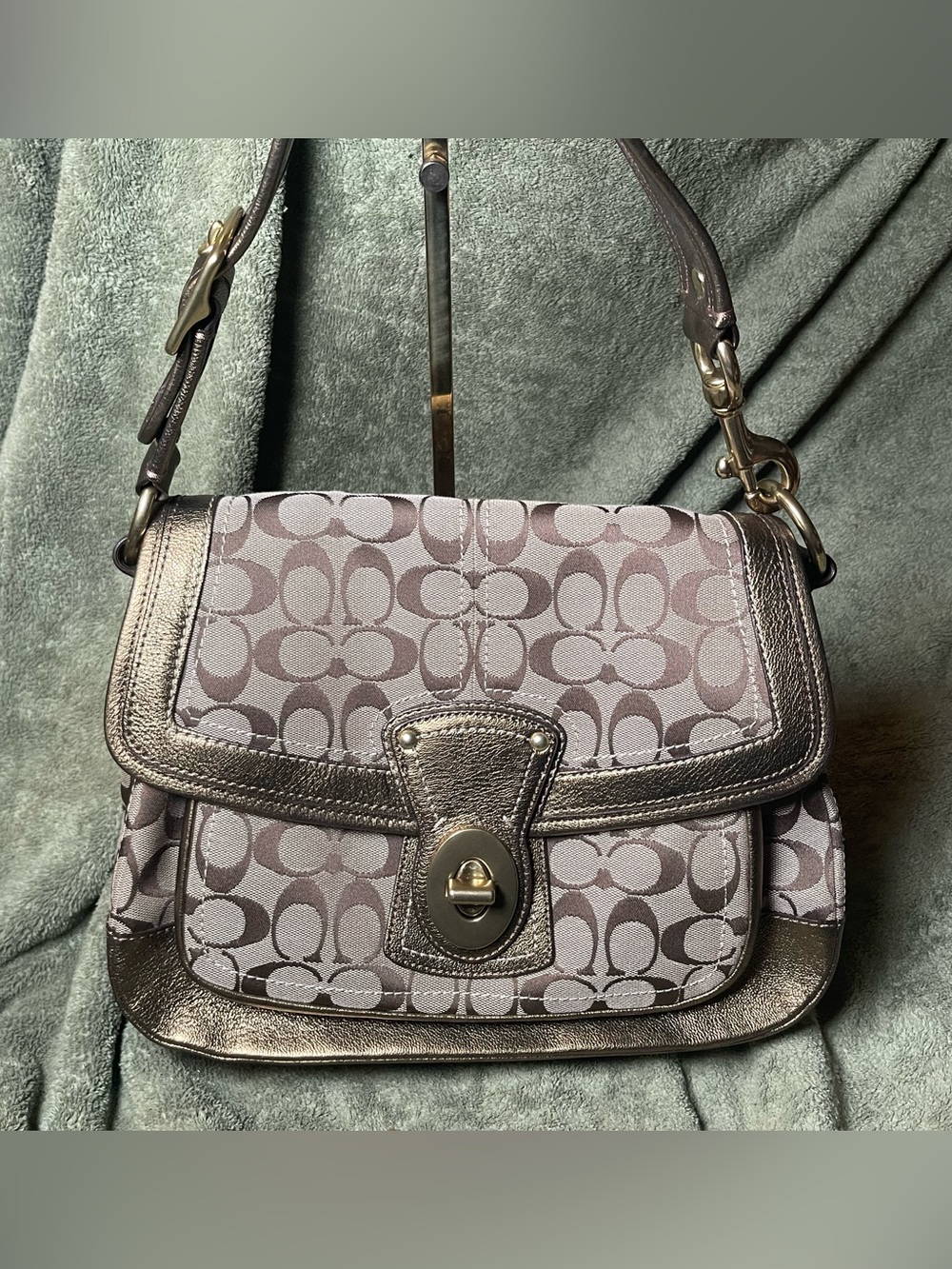 Coach Legacy Signature Ali Flap Bag in Bronze Metallic - Vintage 2006